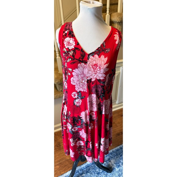 Premise Dresses & Skirts - Premise Womens Red Floral Sleeveless V-Neck A-Line Knit Dress Large L/G